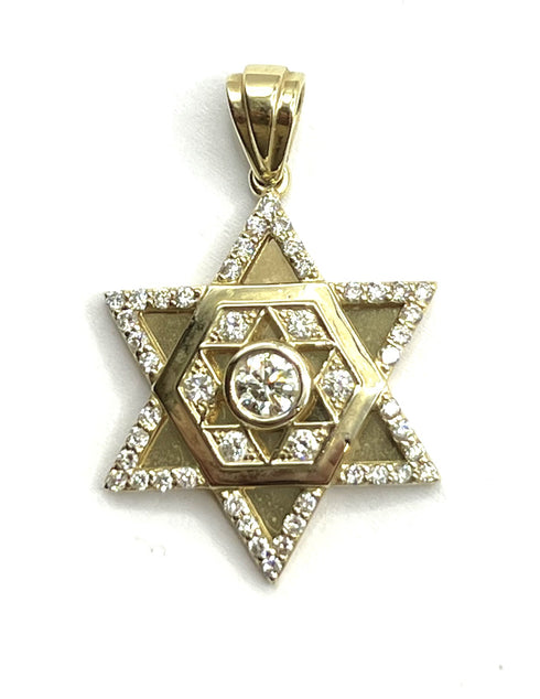 14K Gold and Diamond Star of David with Central Hexagon Necklace